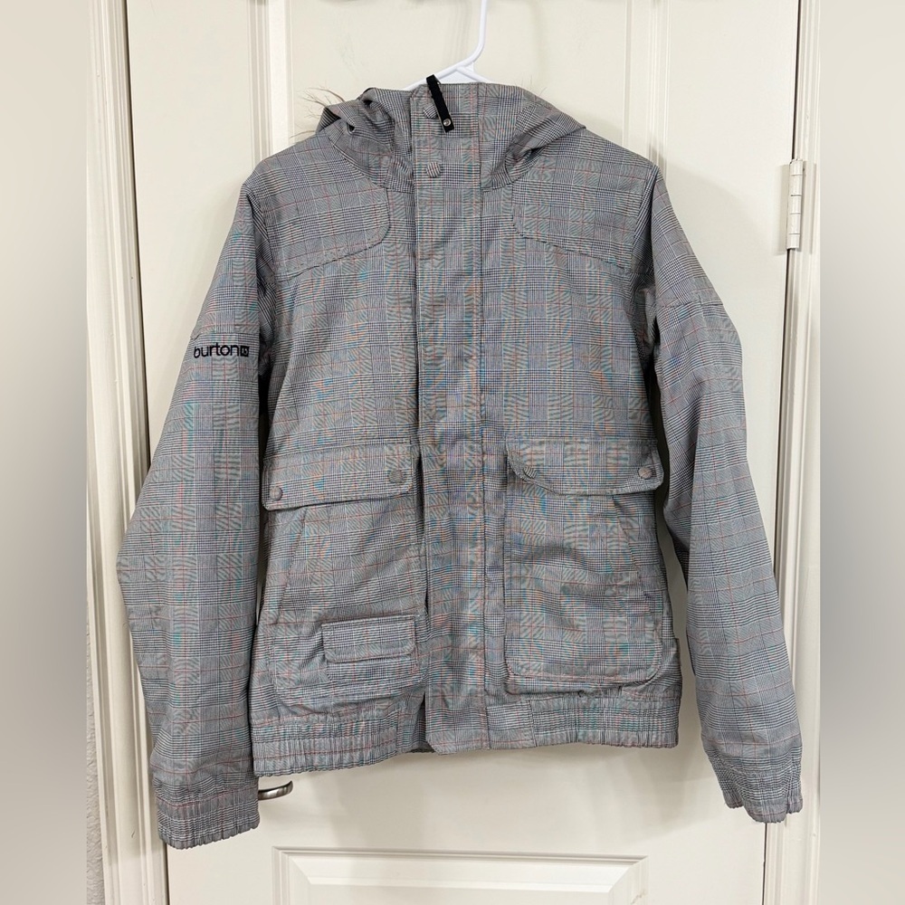 Burton Dry Ride and Gray Plaid Women's Ski Jacket with Detachable Faux Fur Hood
